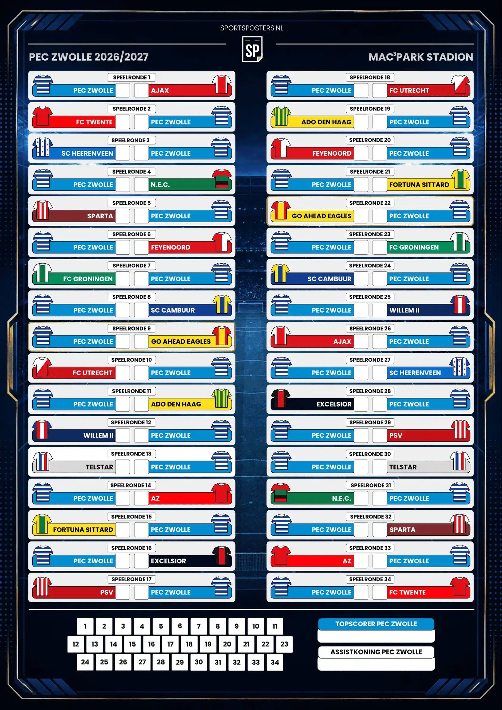 PEC Zwolle 2026/2027 Invul Poster