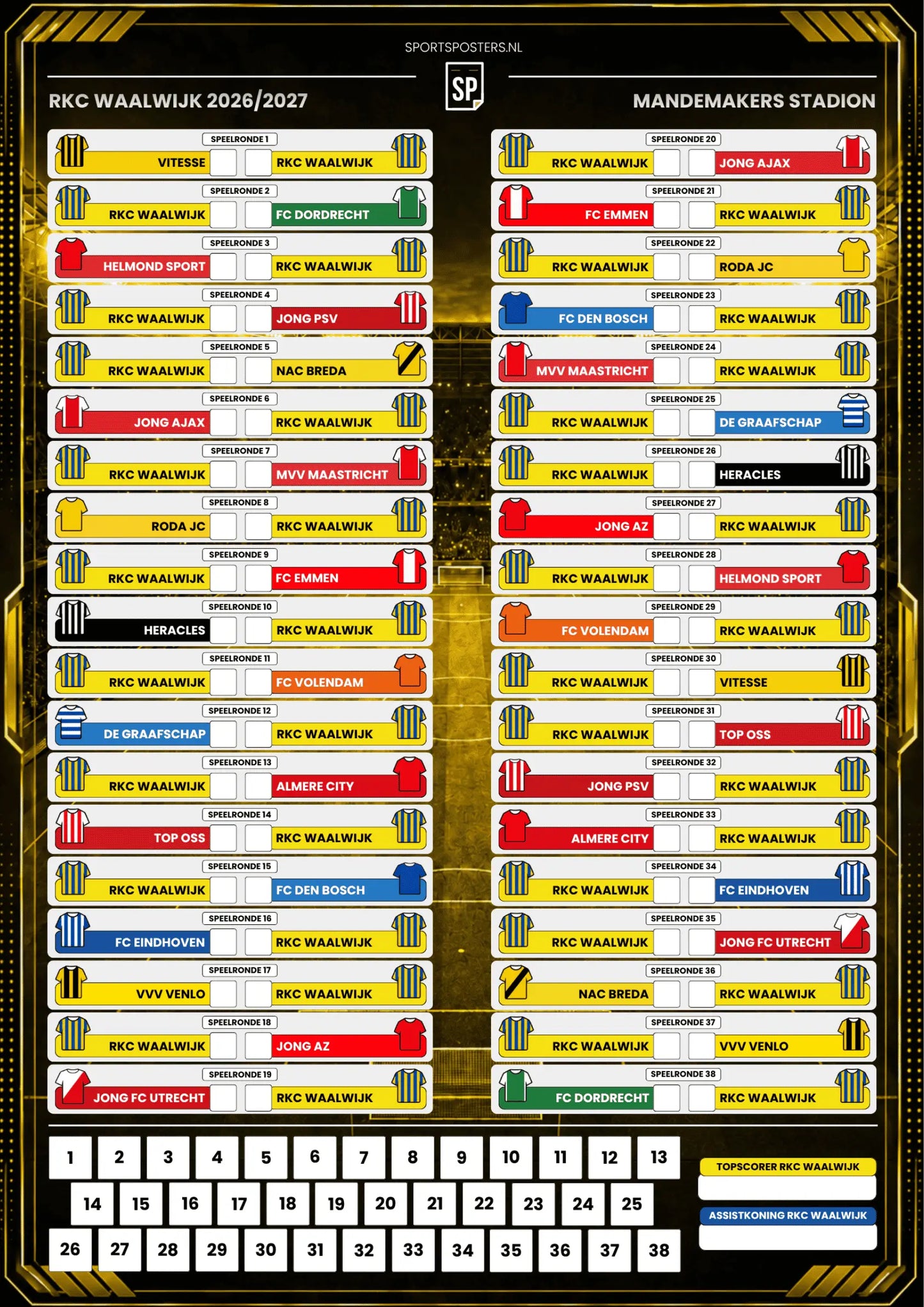 RKC Waalwijk 2026/2027 Invul Poster A2