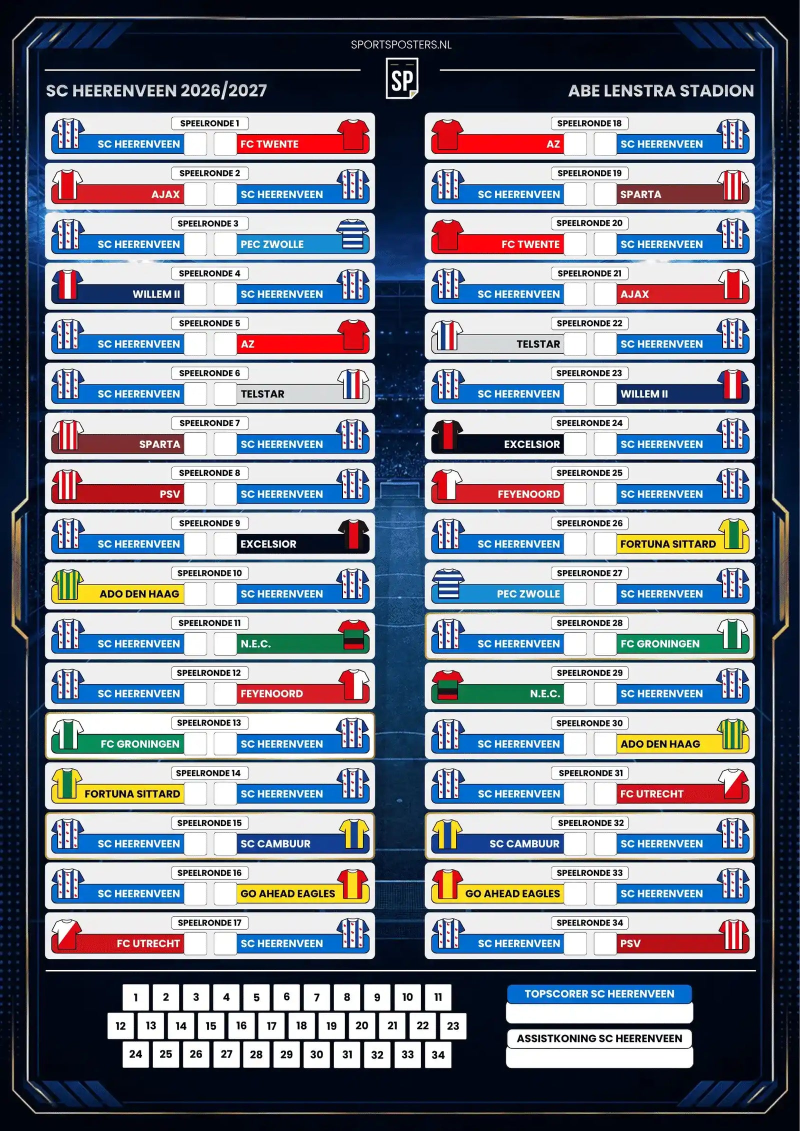 SC Heerenveen 2026/2027 Invul Poster